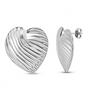 Roestvrij stalen (RVS) Stainless steel oorbellen / oorstekers hart Silver