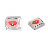 Roestvrij stalen (RVS) Stainless steel Italian charms losse schakels kiss Silver-pink-red