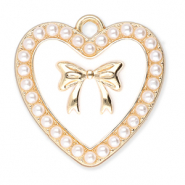Bedels metaal hart met parels en strik Gold-white