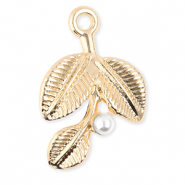 Bedels metaal blaadjes met parel Gold-white