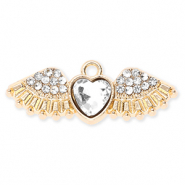 Bedels metaal hart met vleugels met strass Gold-transparent