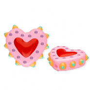 Handgemaakte glaskralen hart Light pink-red-multicolour
