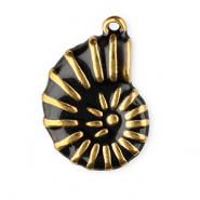 Roestvrij stalen (RVS) Stainless steel bedels enamel schelp Gold-black