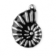 Roestvrij stalen (RVS) Stainless steel bedels enamel schelp Silver-black