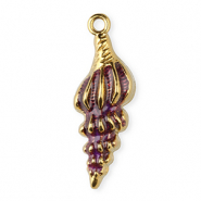 Roestvrij stalen (RVS) Stainless steel bedels enamel schelp Gold-purple