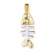 Roestvrij stalen (RVS) Stainless steel bedels enamel vissengraat Gold-white