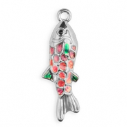 Roestvrij stalen (RVS) Stainless steel bedels enamel vis Silver-purple-pink-green