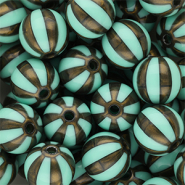 12 mm DQ® acryl kralen met strepen Turquoise green-golden brown