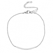 Roestvrij stalen (RVS) Stainless steel enkelbandjes ball chain tube & crystal Silver