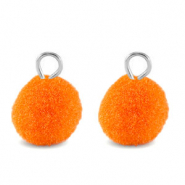 Pompom bedels met oog 10mm Silver-orange peel