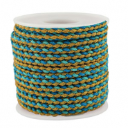 Trendy koord gevlochten 3mm Turquoise-blue-gold