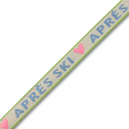 Lint met tekst "Après ski" Off white-blue-light pink-green