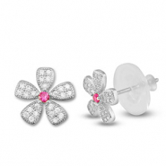 Brass TQ metaal oorbellen / oorstekers zirkonia bloem Silver