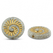 Czech kralen fossil shell 18mm Grey-gold