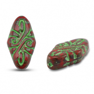 Czech kralen arabesque 19x9mm Red-green