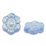 Czech kralen boho flower 14mm Transparent blue-AB coating