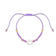 Trendy enkelbandjes mixed beads Purple-white-gold