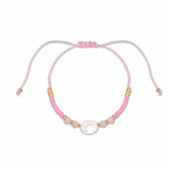 Trendy enkelbandjes mixed beads Pink-white-gold