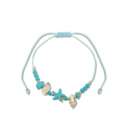 Trendy enkelbandjes mixed beads Turquoise-gold