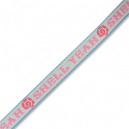 BY31® Lint met tekst "Shell yeah" Light blue-pink-coral red-blue