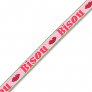 BY31® Lint met tekst "Bisou" Pink-red-dark green