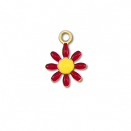 Roestvrij stalen (RVS) Stainless steel bedels bloem Gold-dark red-yellow