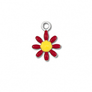 Roestvrij stalen (RVS) Stainless steel bedels bloem Silver-dark red-yellow
