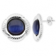 Roestvrij stalen (RVS) Stainless steel oorbellen / oorstekers rond twisted Silver-dark blue