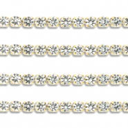 Roestvrij stalen (RVS) Stainless steel strass chain 3mm Gold-crystal