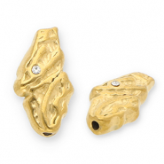 Roestvrij stalen (RVS) Stainless steel kralen irregular met strass Gold-transparent