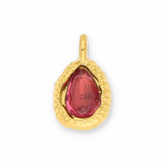 Roestvrij stalen (RVS) Stainless steel bedels druppel met facet Gold-dark pink