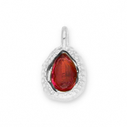 Roestvrij stalen (RVS) Stainless steel bedels druppel met facet Silver-red