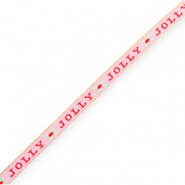 BY31® Lint met tekst "Jolly" Light pink-red-mint green-gold