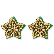 Trendy oorbellen / oorstekers ster Gold-white-green