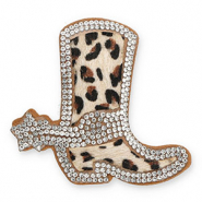 Statement hangers met strass cowboylaars met luipaardprint Crystal-beige-brown