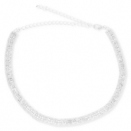 Brass TQ metaal choker met strass Silver-crystal