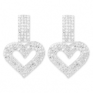 Eco-brass® metaal oorbellen / oorstekers met strass hart Silver-crystal