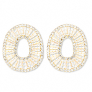 Eco-brass® metaal oorbellen / oorstekers met zirkonia ovaal Gold-crystal