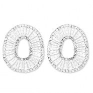 Eco-brass® metaal oorbellen / oorstekers met zirkonia ovaal Silver-crystal