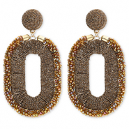 Trendy oorbellen / oorstekers met glaskralen ovaal Golden brown-AB coating