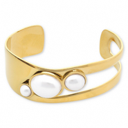 Roestvrij stalen (RVS) Stainless steel armbanden bangle met imitatie parels Gold-white