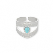 Roestvrij stalen (RVS) Stainless steel ringen met natuursteen Silver-turquoise