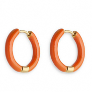 Roestvrij stalen (RVS) Stainless steel oorbellen creolen enamel 17mm Orange brown-gold
