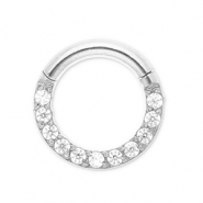 Roestvrij stalen (RVS) Stainless steel oorpiercing clicker ring met strass Silver-crystal