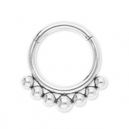 Roestvrij stalen (RVS) Stainless steel oorpiercing clicker ring met bollen Silver