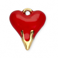 Roestvrij stalen (RVS) Stainless steel bedels hart Gold-red