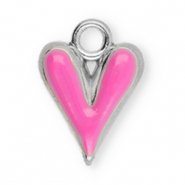 Roestvrij stalen (RVS) Stainless steel bedels hart Silver-pink