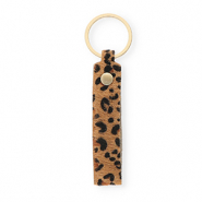 Sleutelhangers leer met luipaardprint Tan brown-black-gold