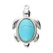 Roestvrij stalen (RVS) Stainless steel bedels schildpad Silver-blue